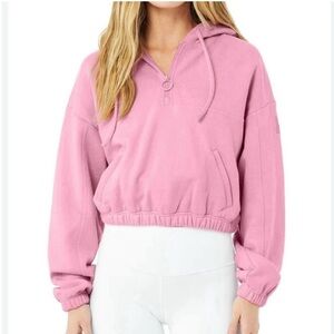Like new Alo Yoga Stadium Cropped Half Zip Hoodie Pink XS